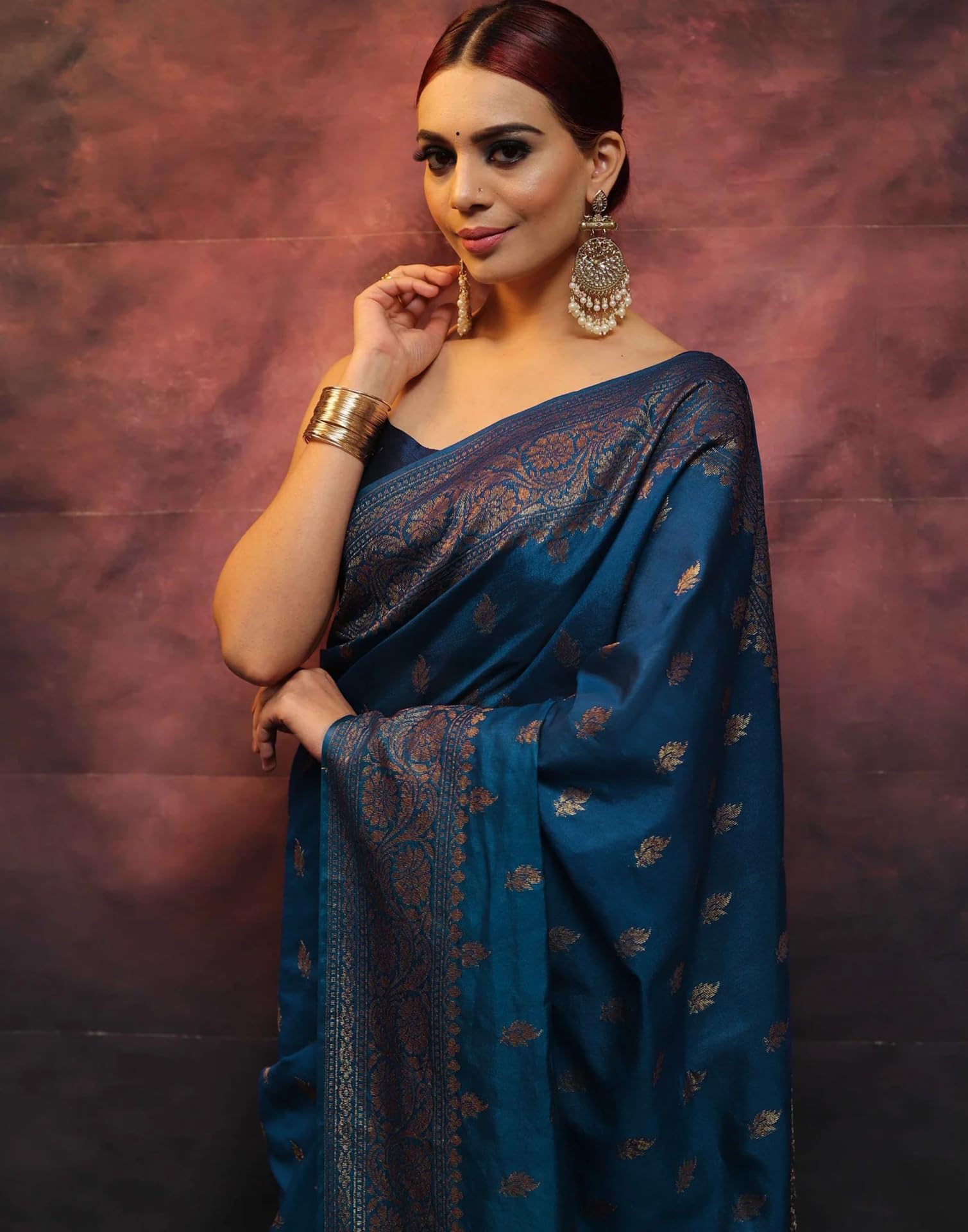 SIRIL Women's Banarasi Silk Kanjivaram Jacquard Saree With Unstitched Blouse Piece (3730S390_Teal Blue)