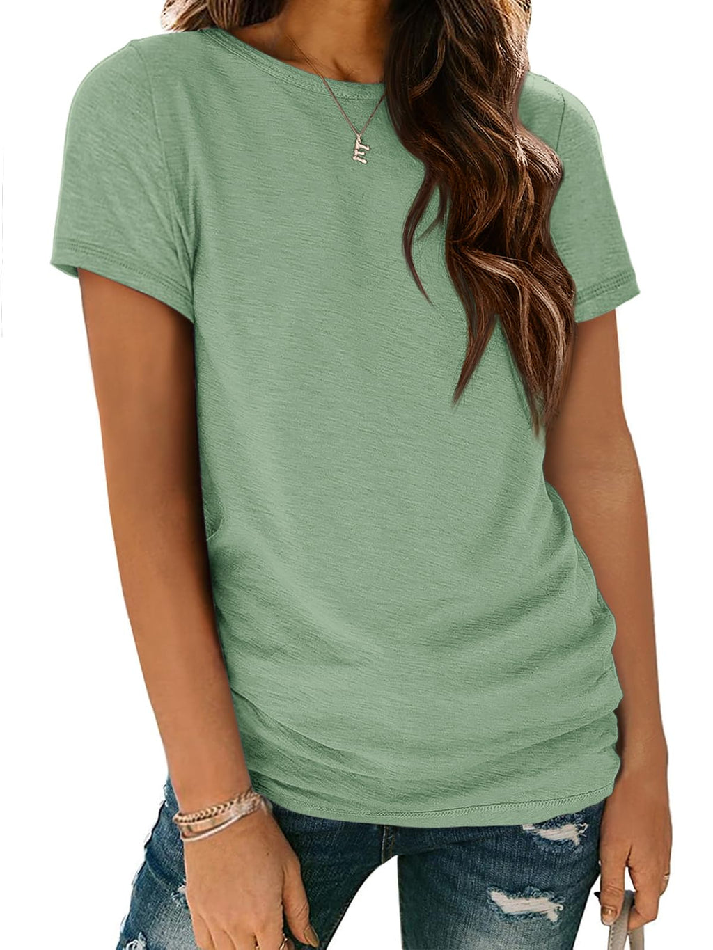 ATHMILE T Shirts for Women Loose Fit Round Neck Summer Tops Dark Green Graphic Tees Women Beach Fashion