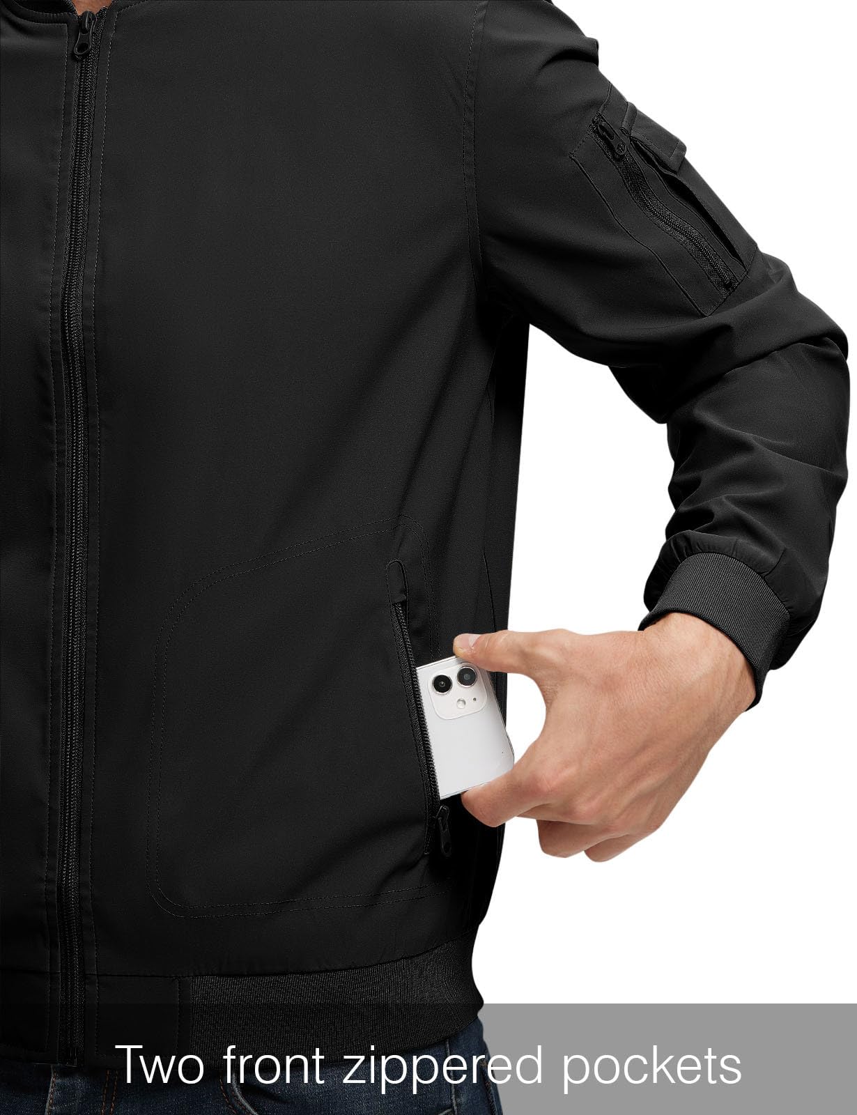 Rdruko Men's Windbreaker Lightweight Bomber Jacket Causal Fashion Light Jacket(Black, US L)