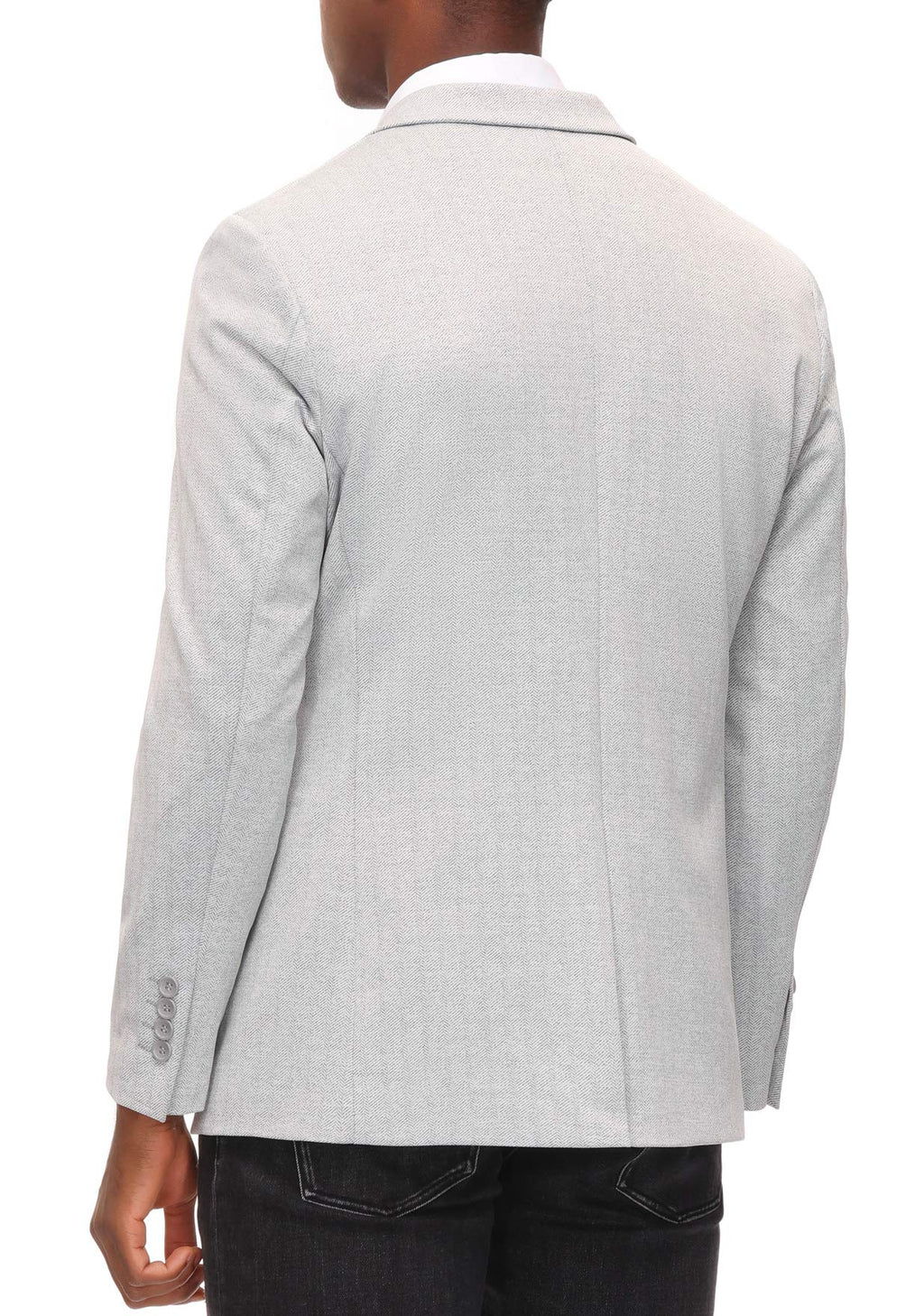 Mens Business Suit Jacket Knit Blazer Slim Fit Herringbone Sport Coat for Office Light Grey