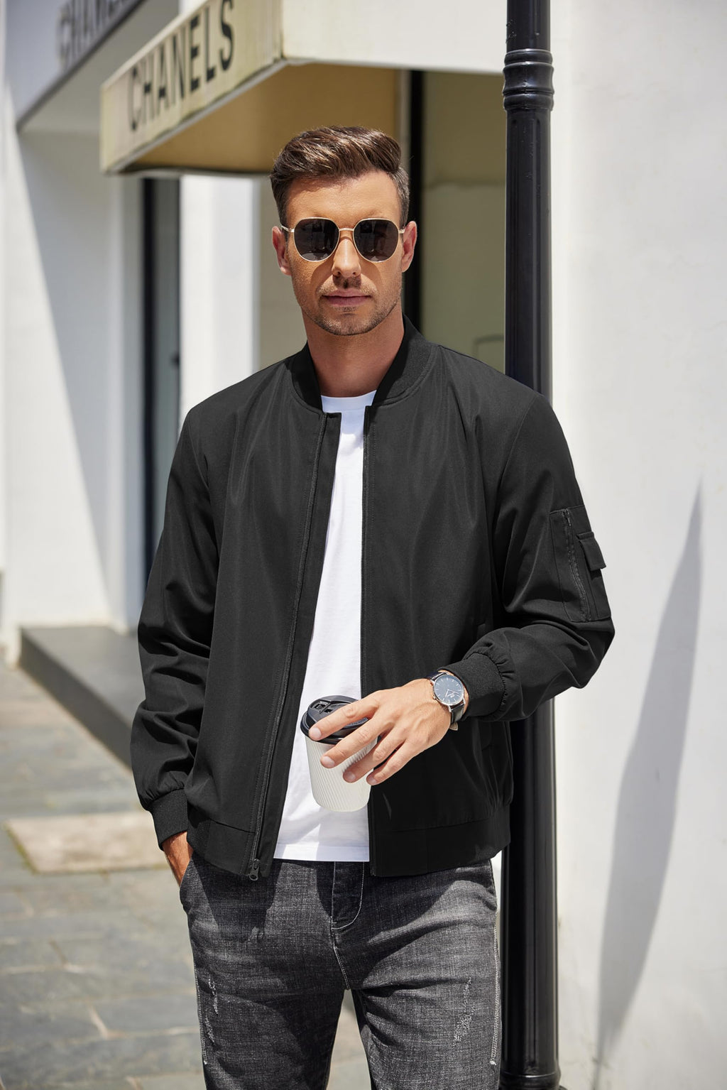 COOFANDY Mens Bomber Jackets Windbreaker Jackets Lightweight Casual Spring Jacket, Black, Small