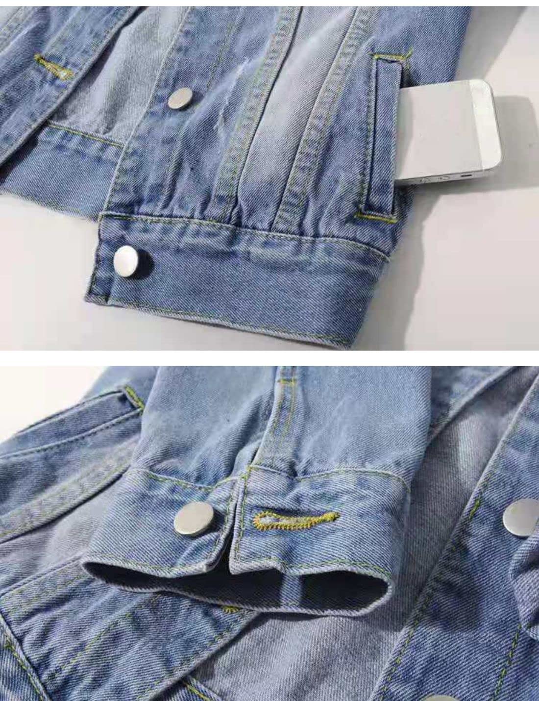 Unilexi Women's 3/4 Sleeve Colored Cropped Denim Jacket Light Wash Short Jean Jacket Trucker Coat(0096-LightBlue-XL)