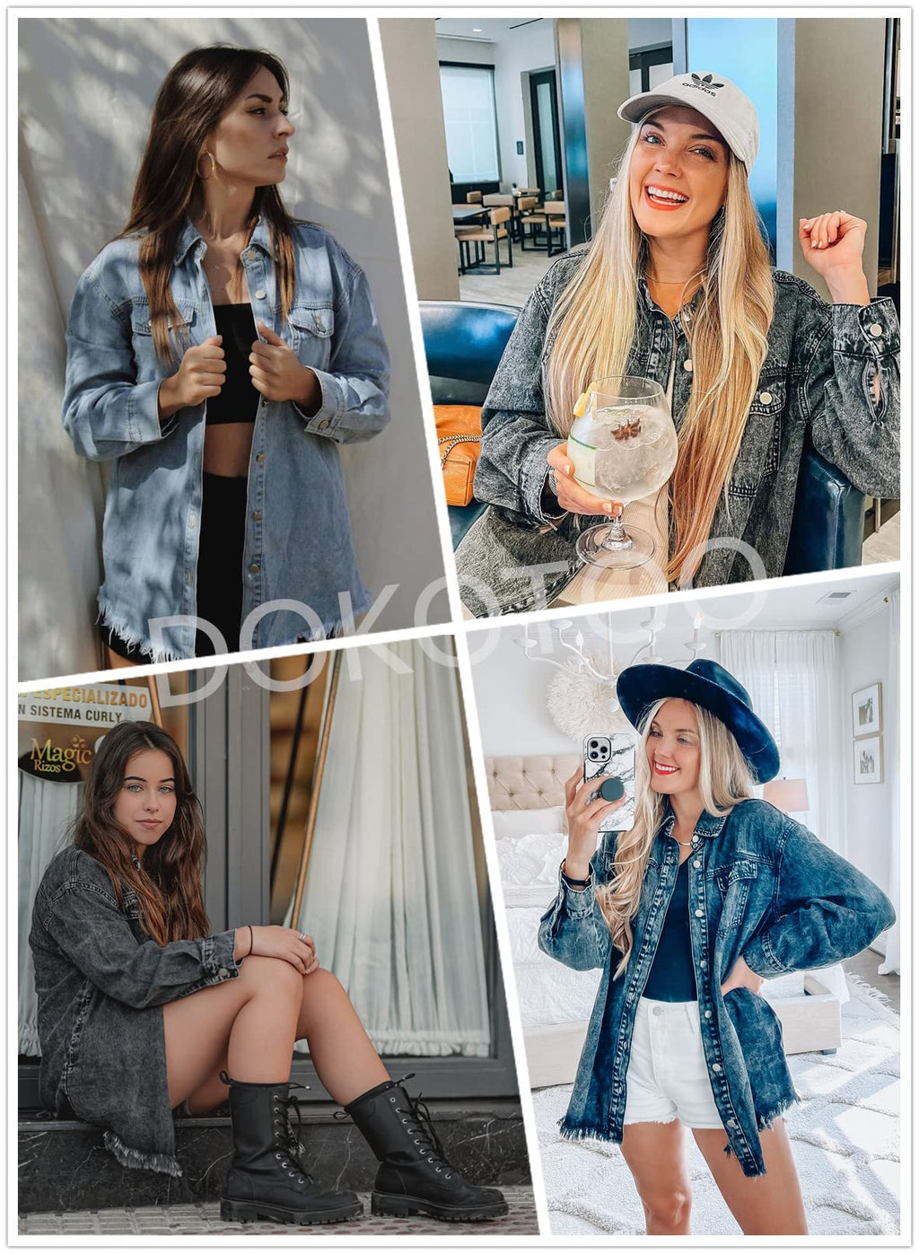 Dokotoo Womens Washed Boyfriend Oversized Lapel Button Up Long Sleeve Denim Trucker Jacket Distressed Ripped Denim Jackets Fashion Distressed Jean Jacket for Women with Pockets,(US 12-14) L,Sky Blue