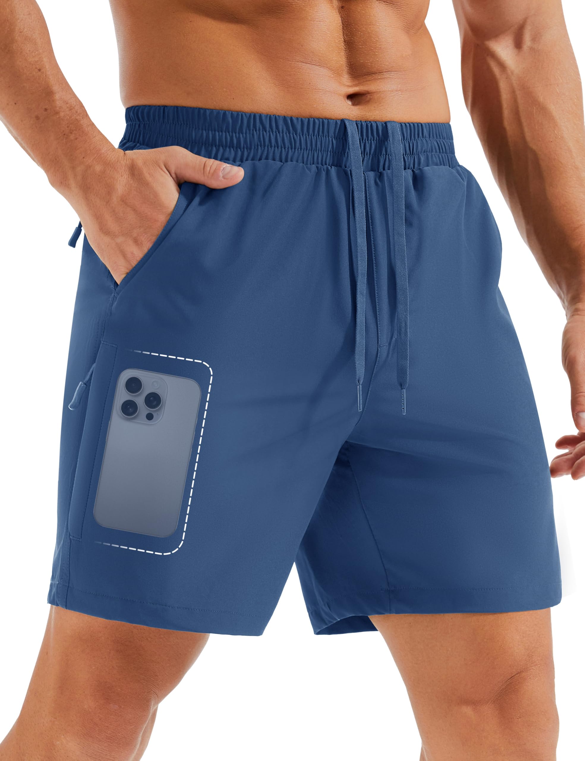 MAGCOMSEN Fishing Shorts for Men Hiking Athletic Workout Shorts 7 Inch Inseam Quick Dry Lightweight Waterproof Blue Grey 36