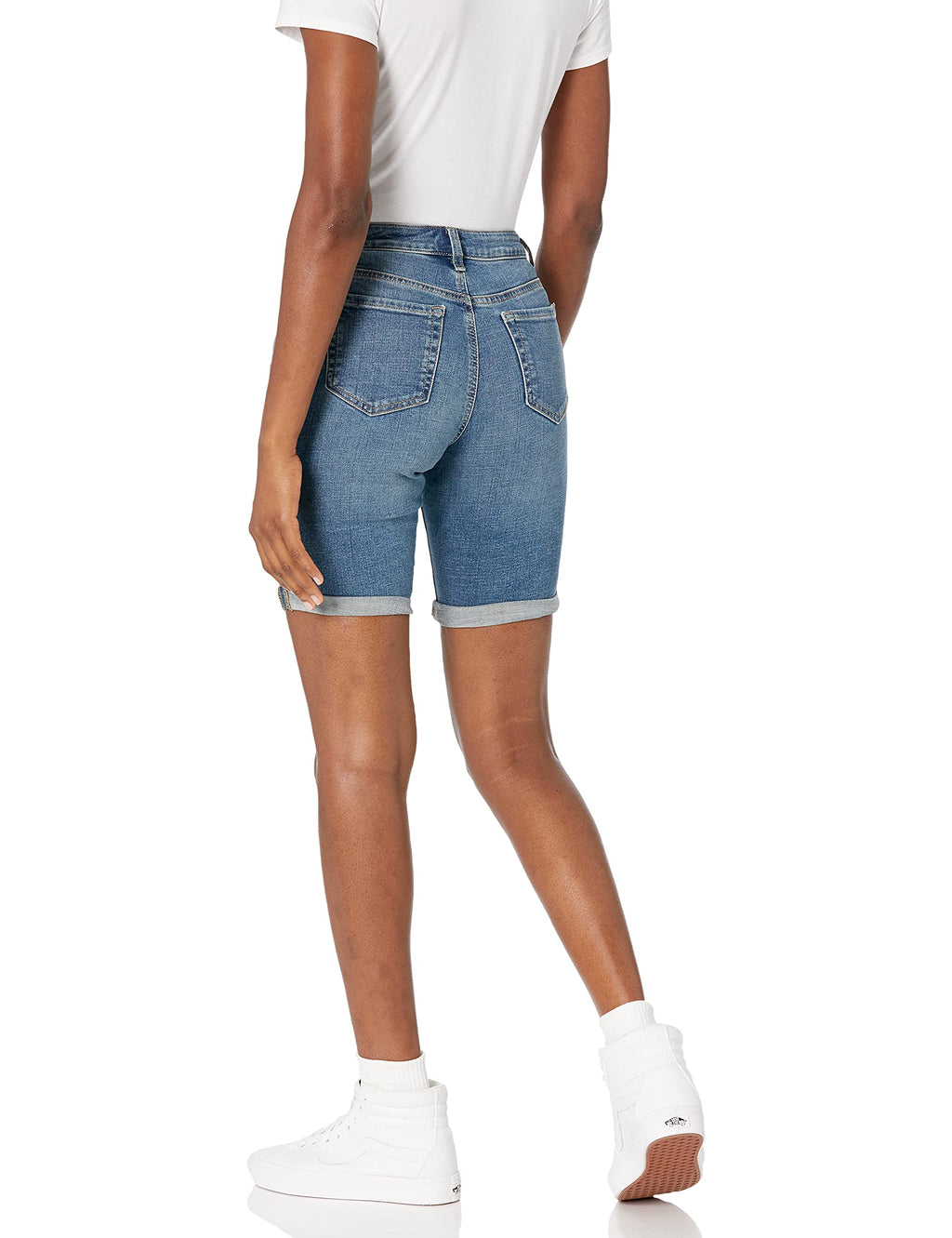 Amazon Essentials Women's Mid-Rise Slim fit Denim Bermuda Shorts with Pockets, Medium Wash, Size 16