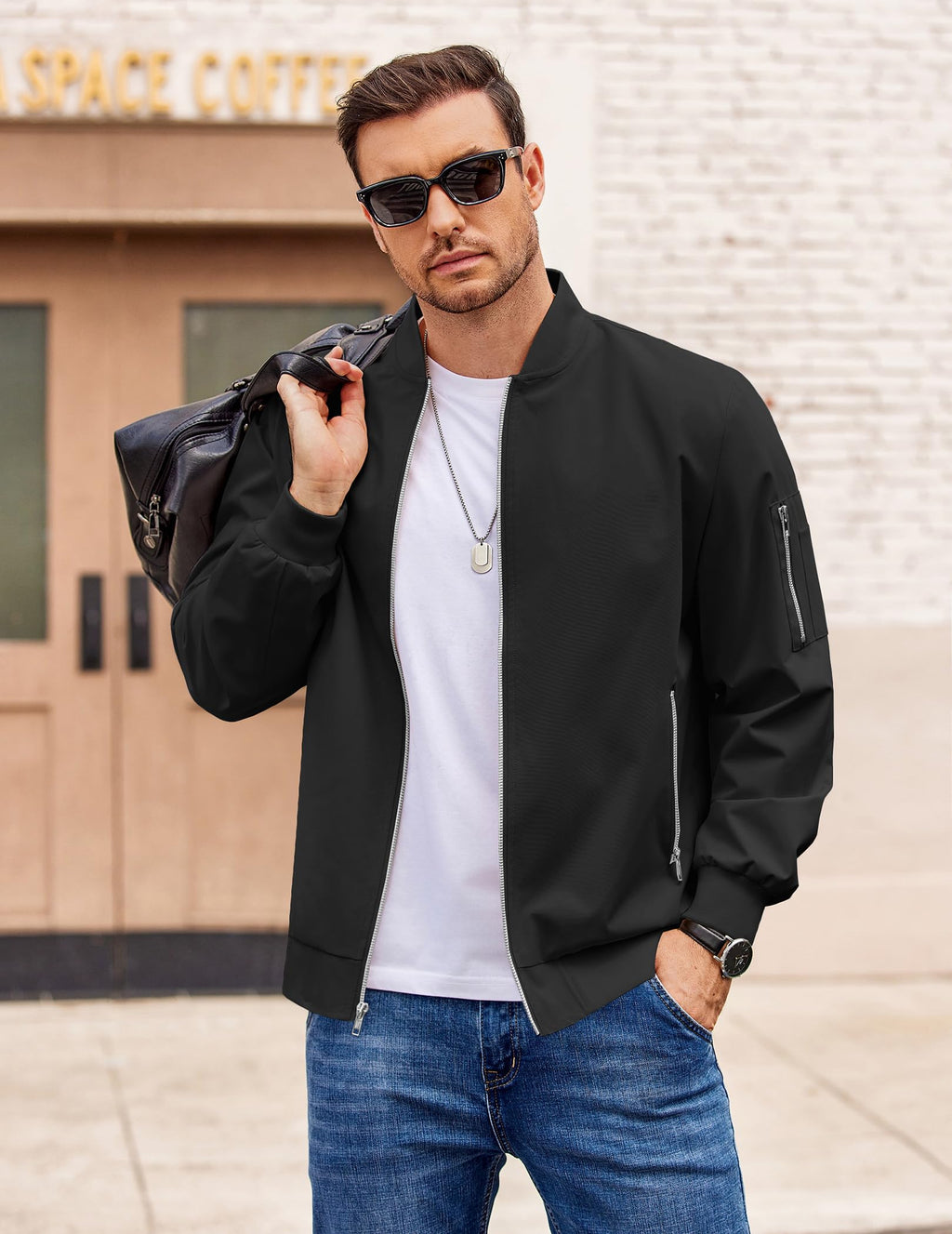 COOFANDY Mens Jacket Black Lightweight Bomber Jackets Coat Casual Spring Fall Windbreakers With Zippered Pocket XXL