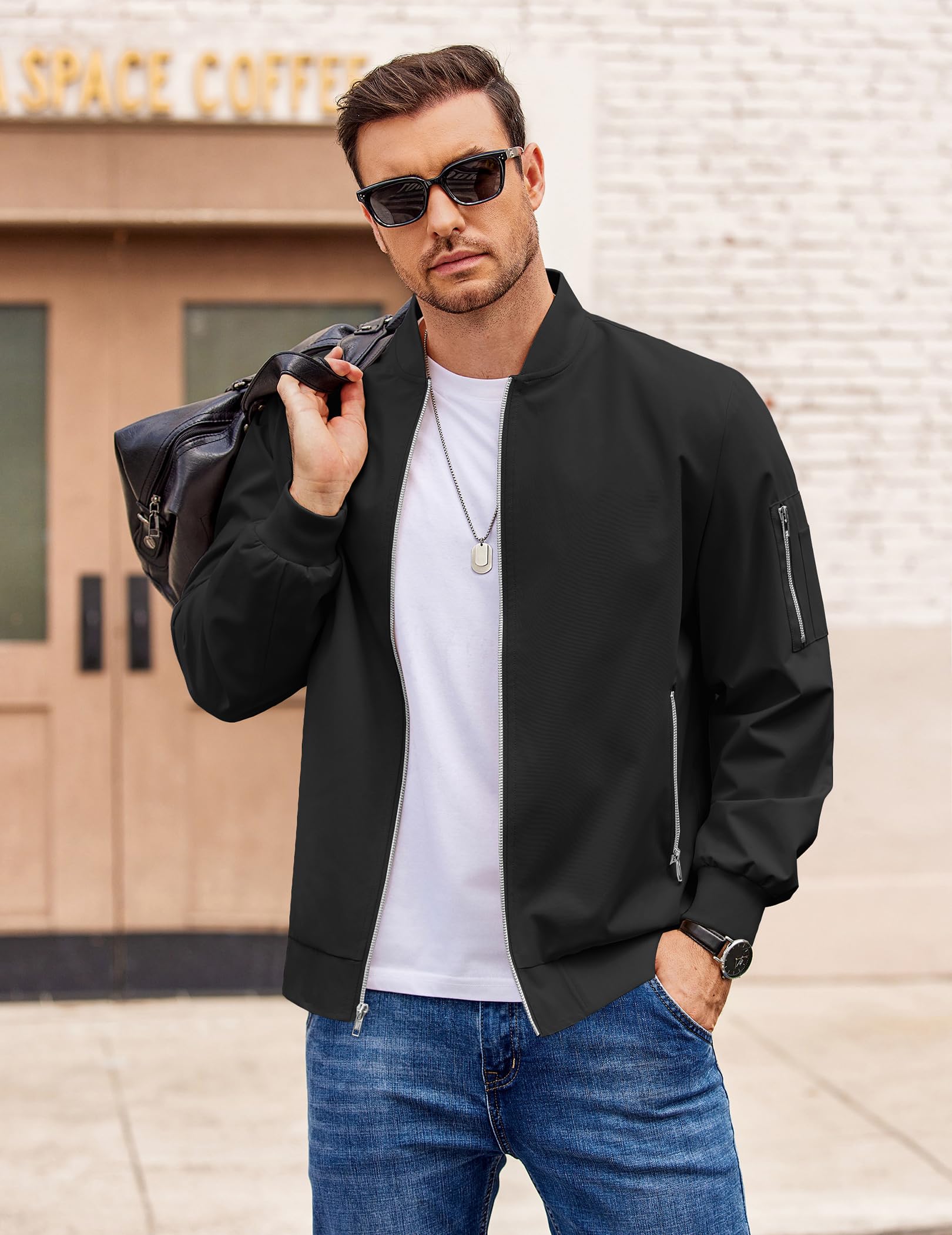 COOFANDY Mens Jacket Black Lightweight Bomber Jackets Coat Casual Spring Fall Windbreakers With Zippered Pocket XXL