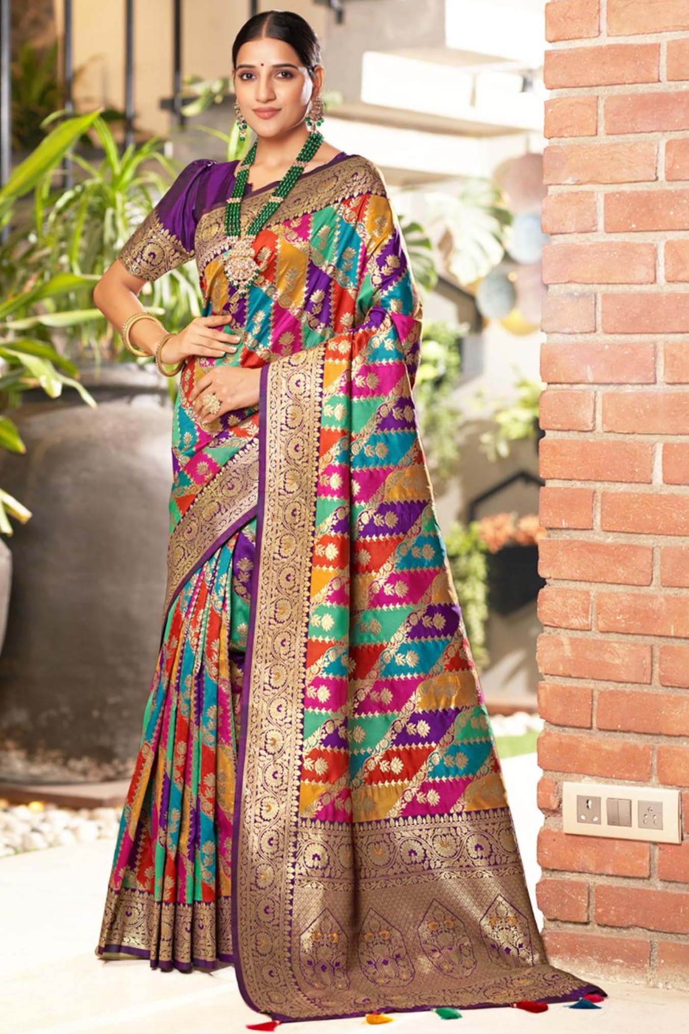 SGF11 Women's Kanjivaram Soft Silk Saree With Blouse Piece 6.3metres (Multicolour)