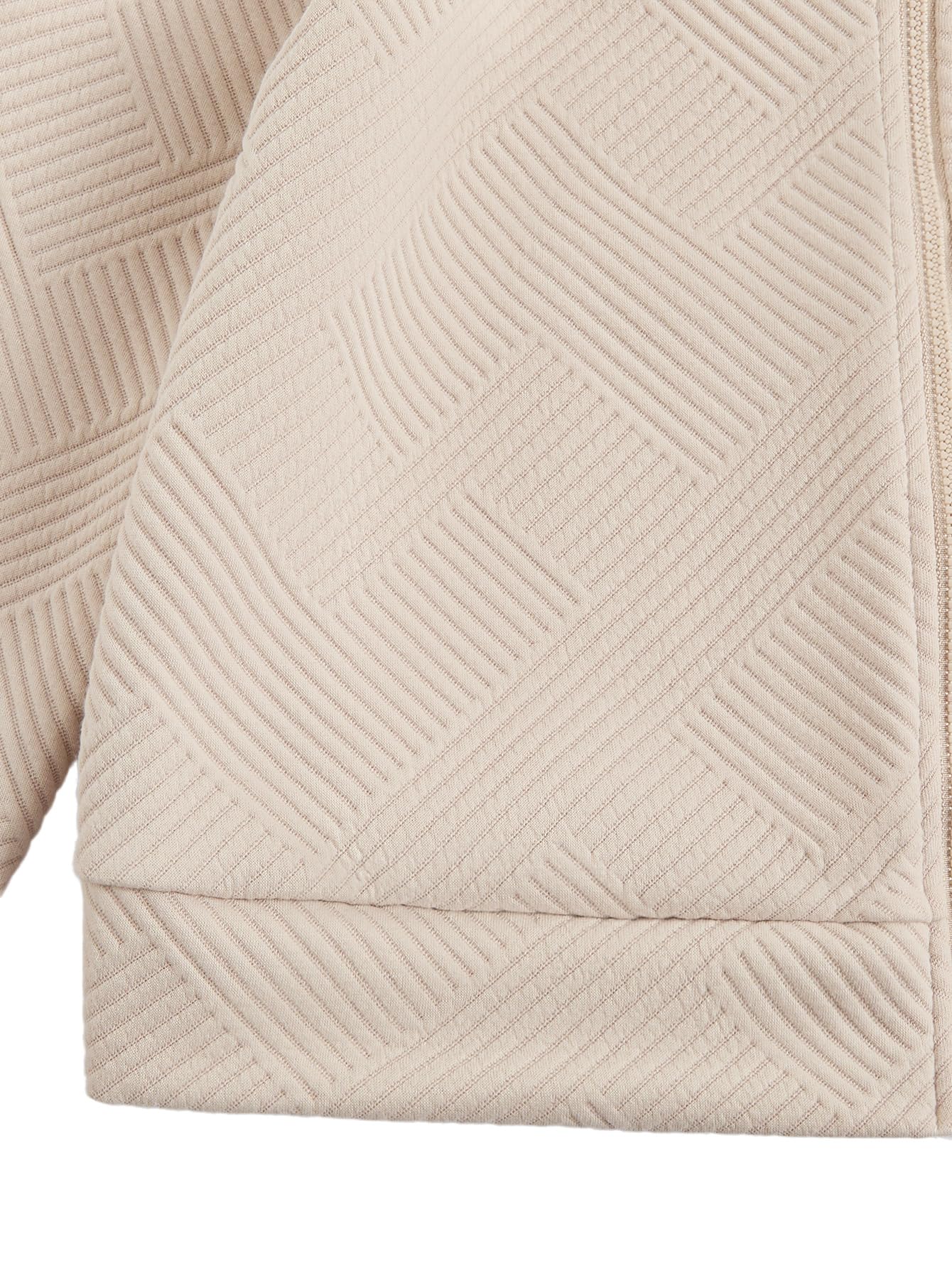 Verdusa Women's Zip Up Textured Lightweight Bomber Jacket Casual Long Sleeve Outerwear Khaki Small