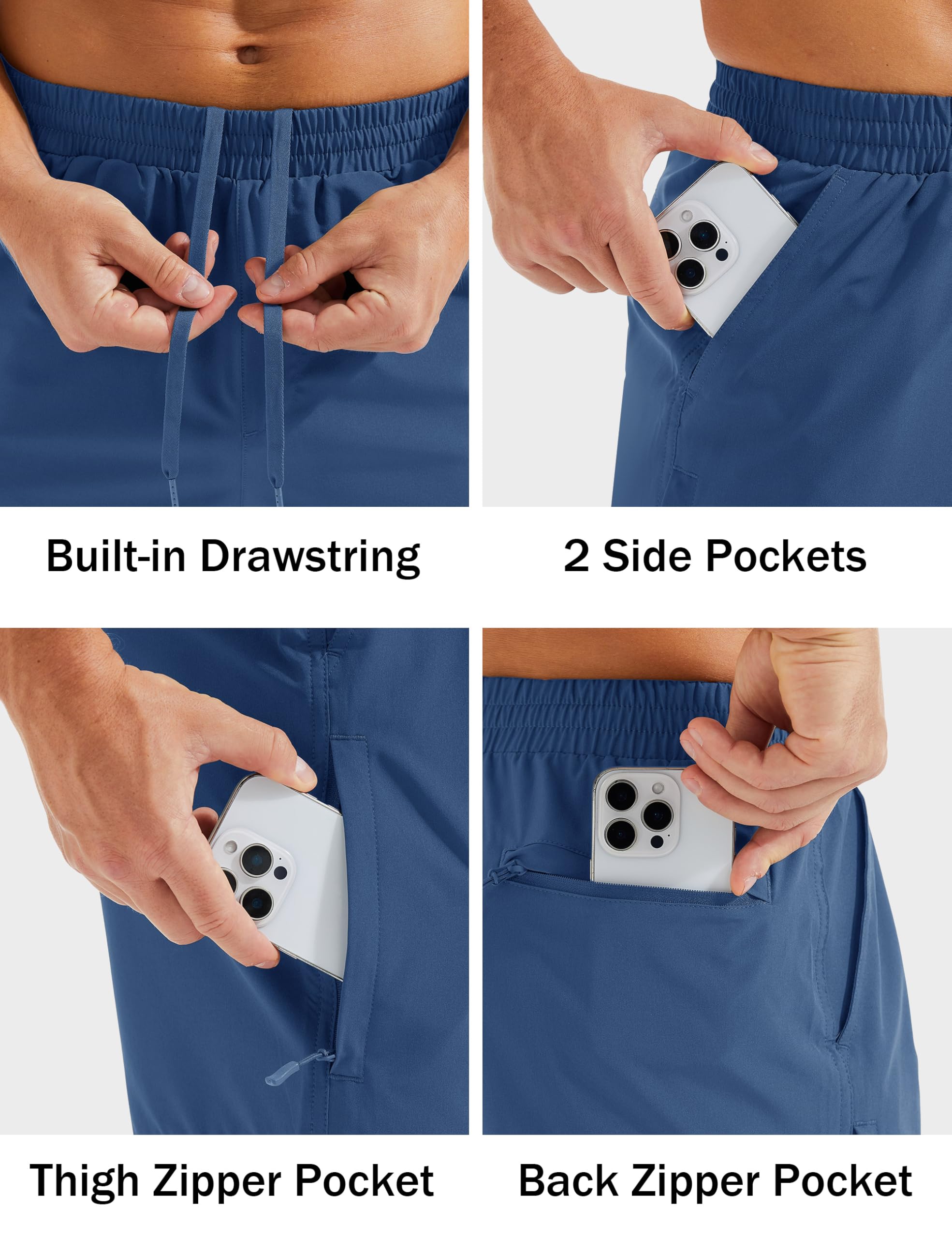 MAGCOMSEN Fishing Shorts for Men Hiking Athletic Workout Shorts 7 Inch Inseam Quick Dry Lightweight Waterproof Blue Grey 36