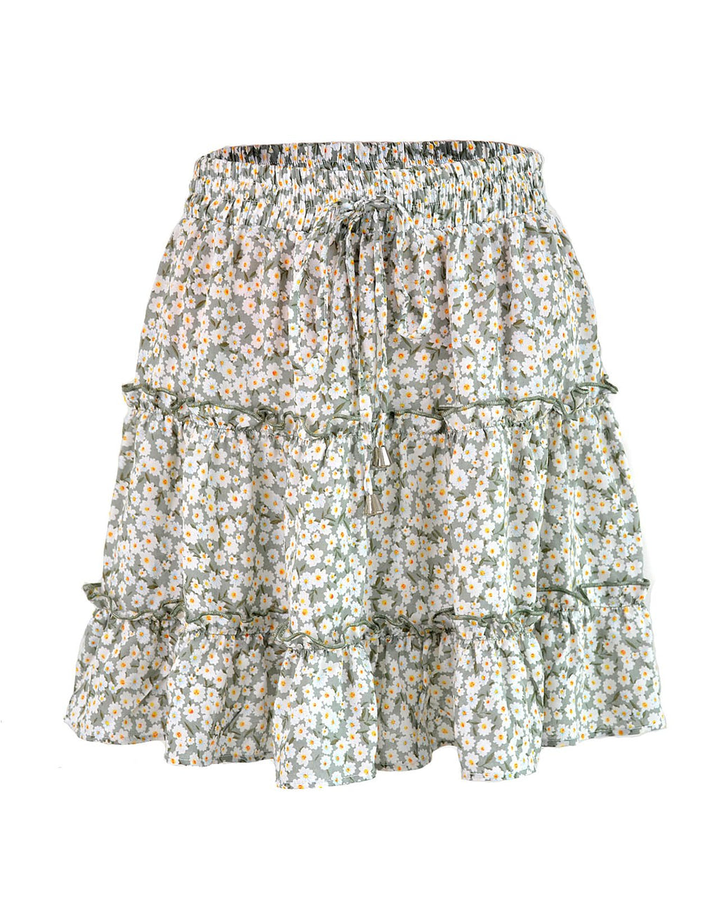 DooMoni Women's High Waisted Floral Mini Skirt Drawstring Boho Print Ruffle Summer Short Skirts