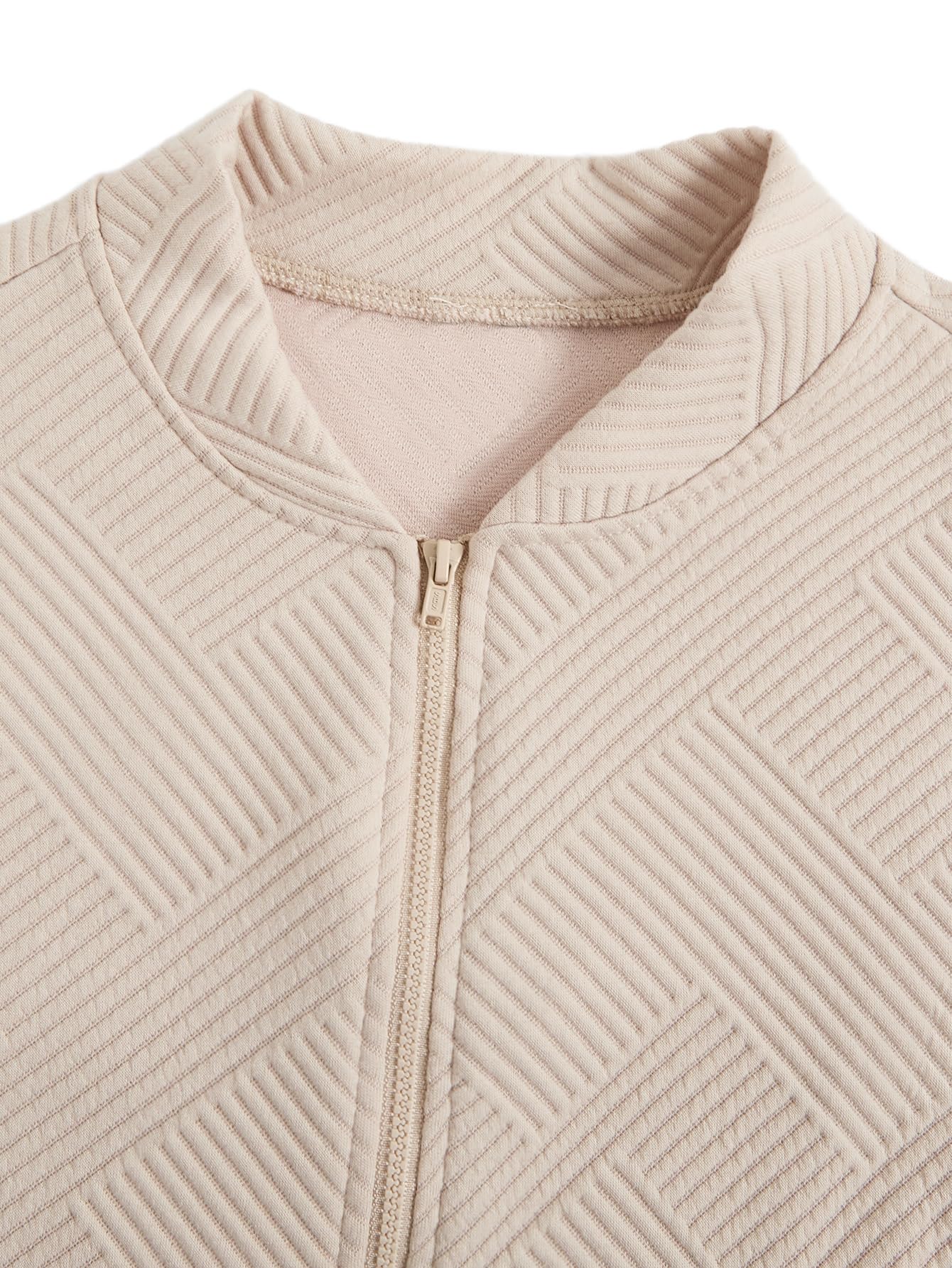 Verdusa Women's Zip Up Textured Lightweight Bomber Jacket Casual Long Sleeve Outerwear Khaki Small