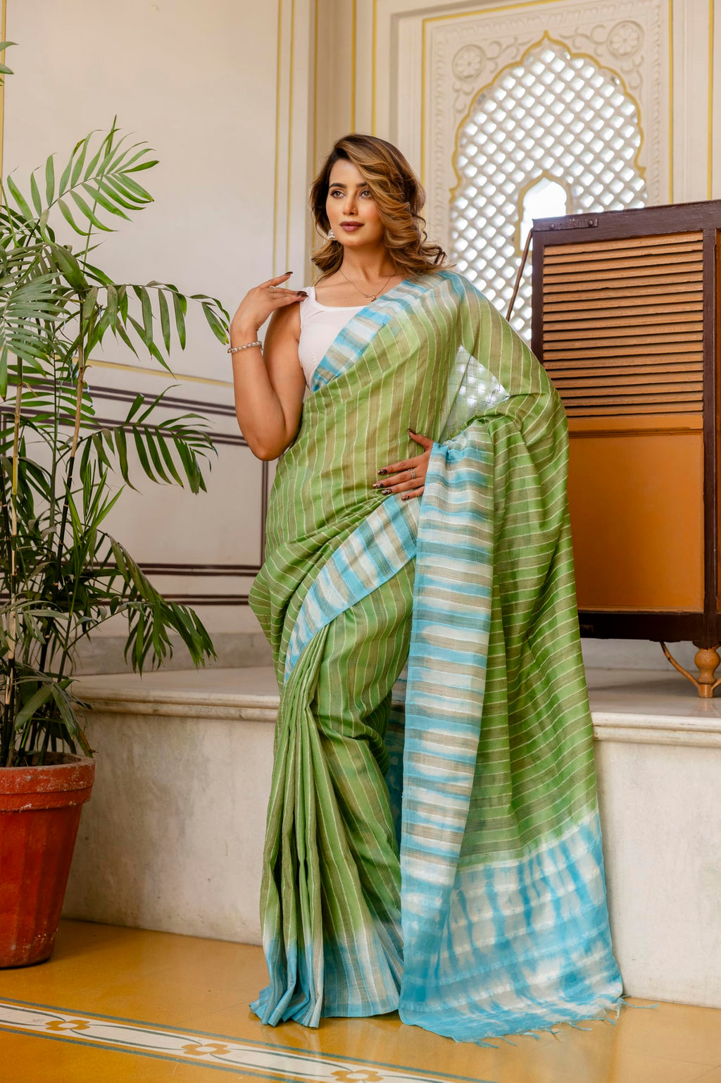 TASHAINA Kota Silk Bhagalpur Saree – Elegant Handloom Striped Design with Contrast Pallu & Blouse Piece – Lightweight Festive Wear