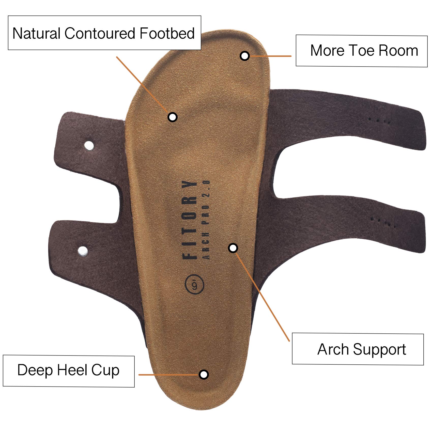 FITORY Mens Sandals, Arch Support Slides with Adjustable Buckle Straps and Cork Footbed Brown Size 10