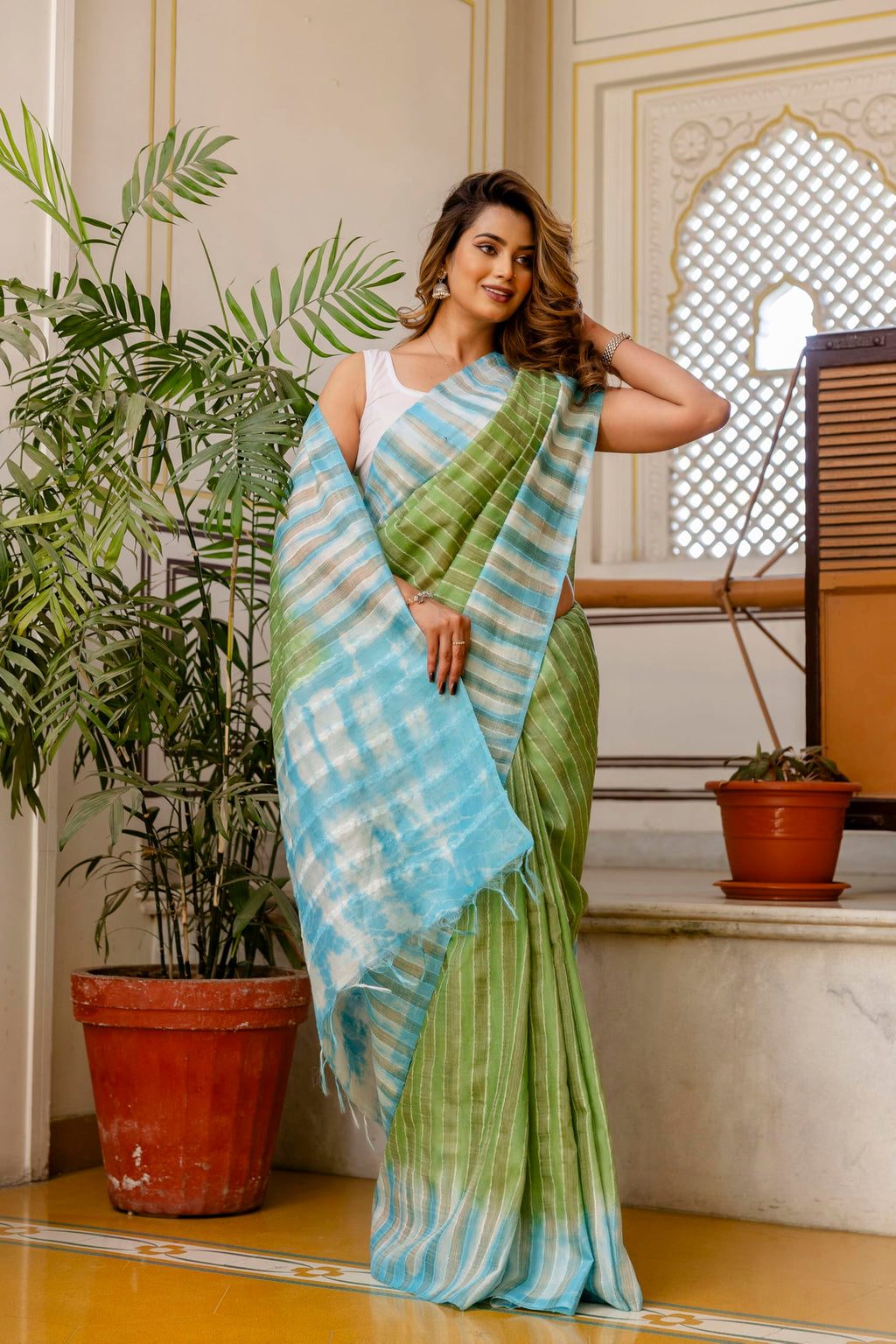 TASHAINA Kota Silk Bhagalpur Saree – Elegant Handloom Striped Design with Contrast Pallu & Blouse Piece – Lightweight Festive Wear