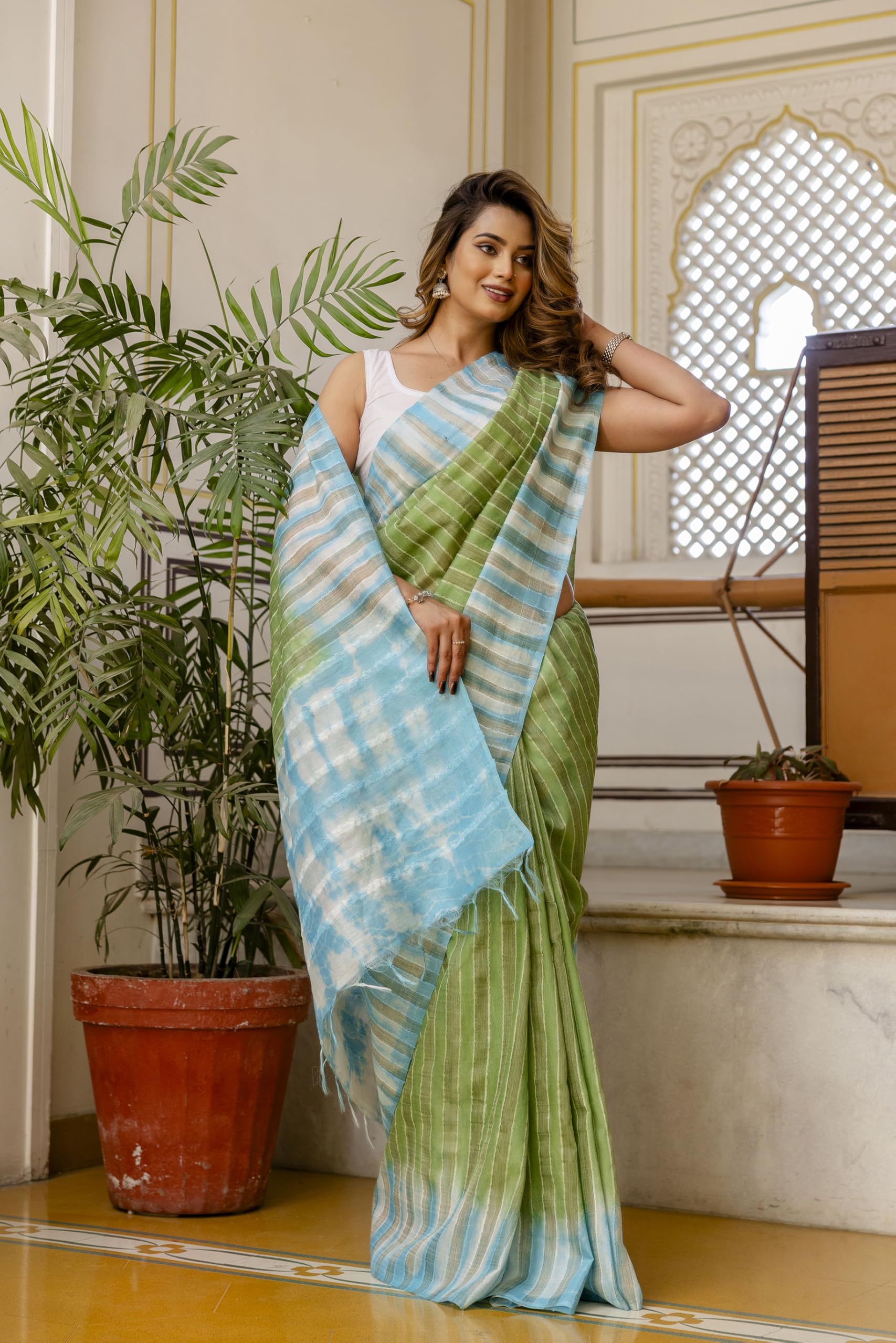 TASHAINA Kota Silk Bhagalpur Saree – Elegant Handloom Striped Design with Contrast Pallu & Blouse Piece – Lightweight Festive Wear