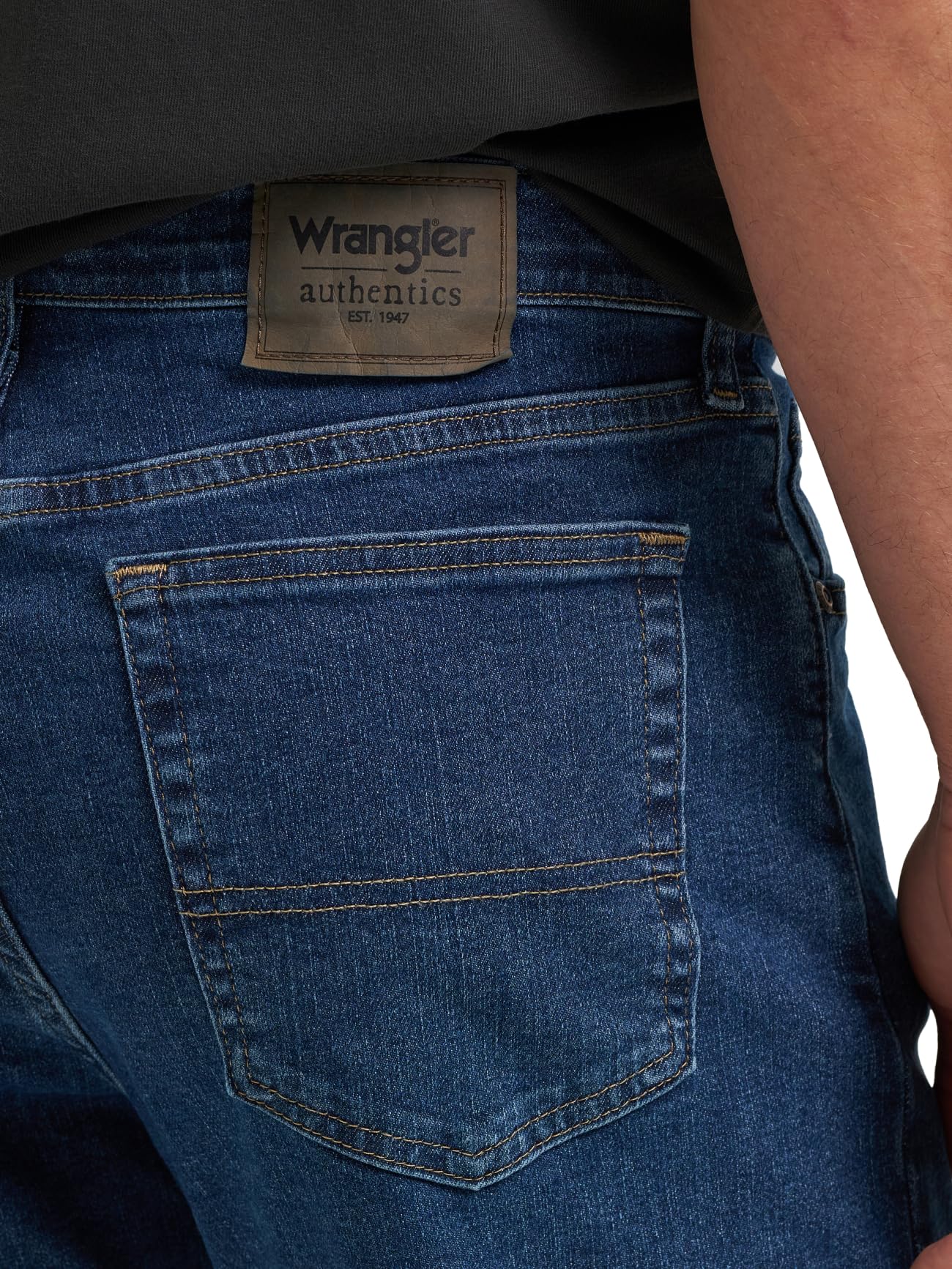 Wrangler Authentics Men's Regular Fit Comfort Flex Waist Jean, Dark Stonewash, 36W x 30L