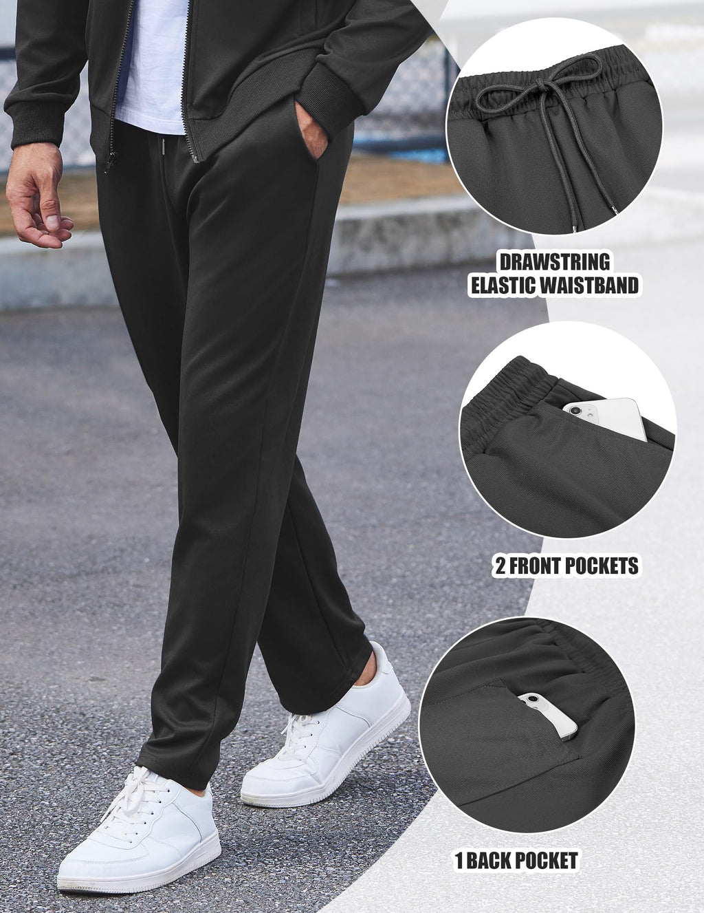 COOFANDY Men's Sweatsuit 2 Piece Casual Athletic Tracksuit Jogging Warm Up Full Zip Sets Black Track Suit Large