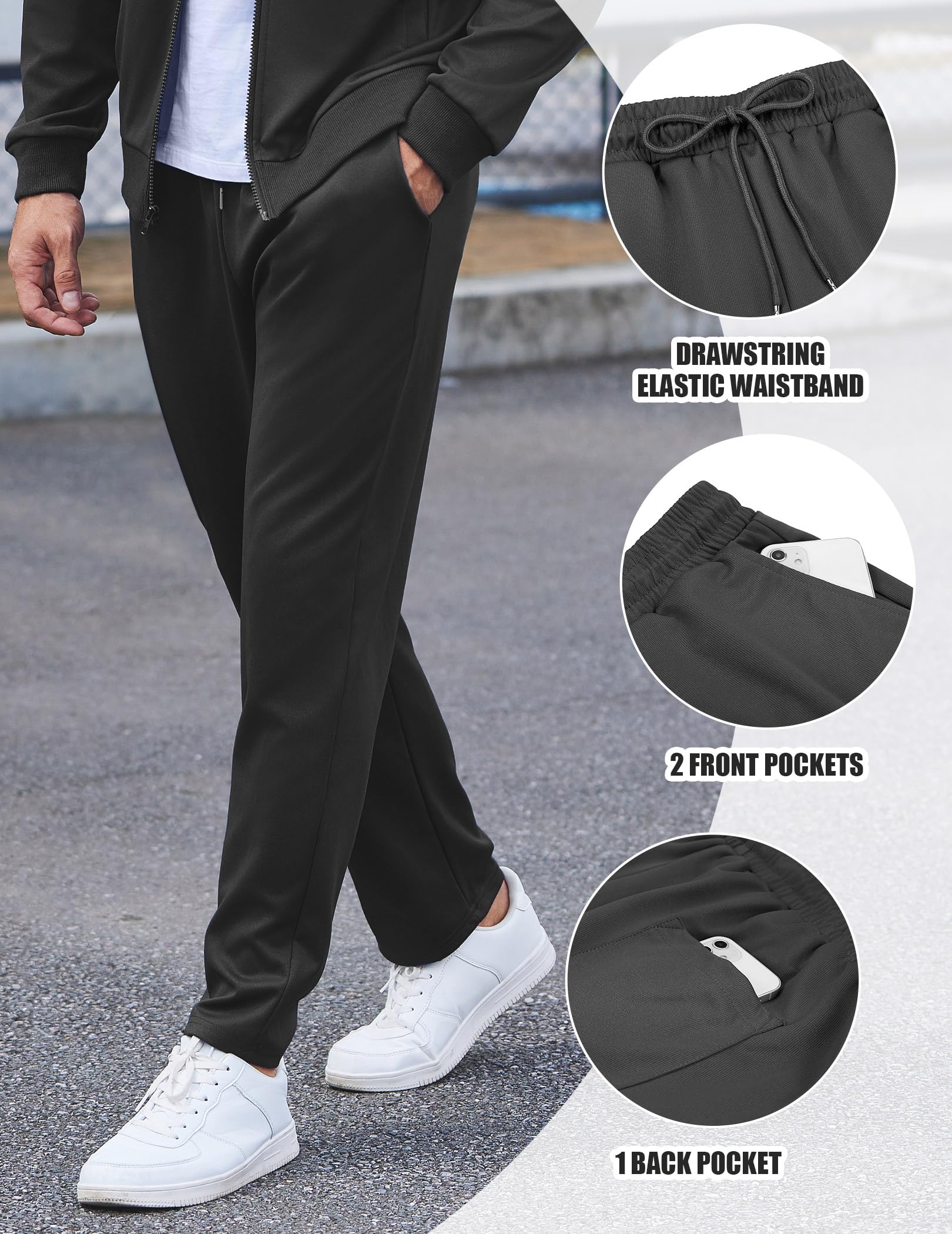 COOFANDY Men's Sweatsuit 2 Piece Casual Athletic Tracksuit Jogging Warm Up Full Zip Sets Black Track Suit Large