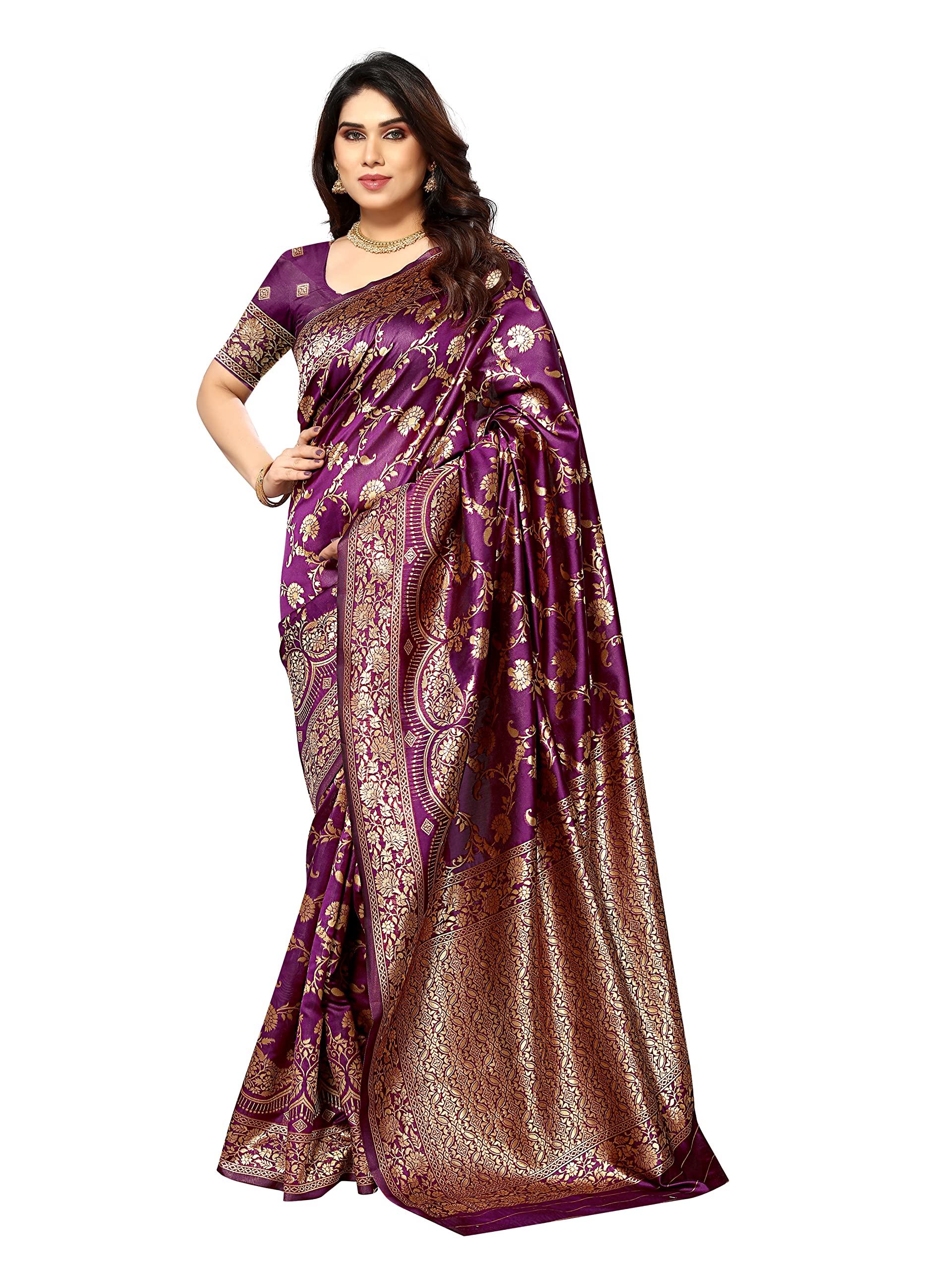 Sidhidata Women's Kanjivaram Banarasi Jacquard Silk Saree With Blouse Piece (Silk Hanuman Jamli_Jamli_Free Size)