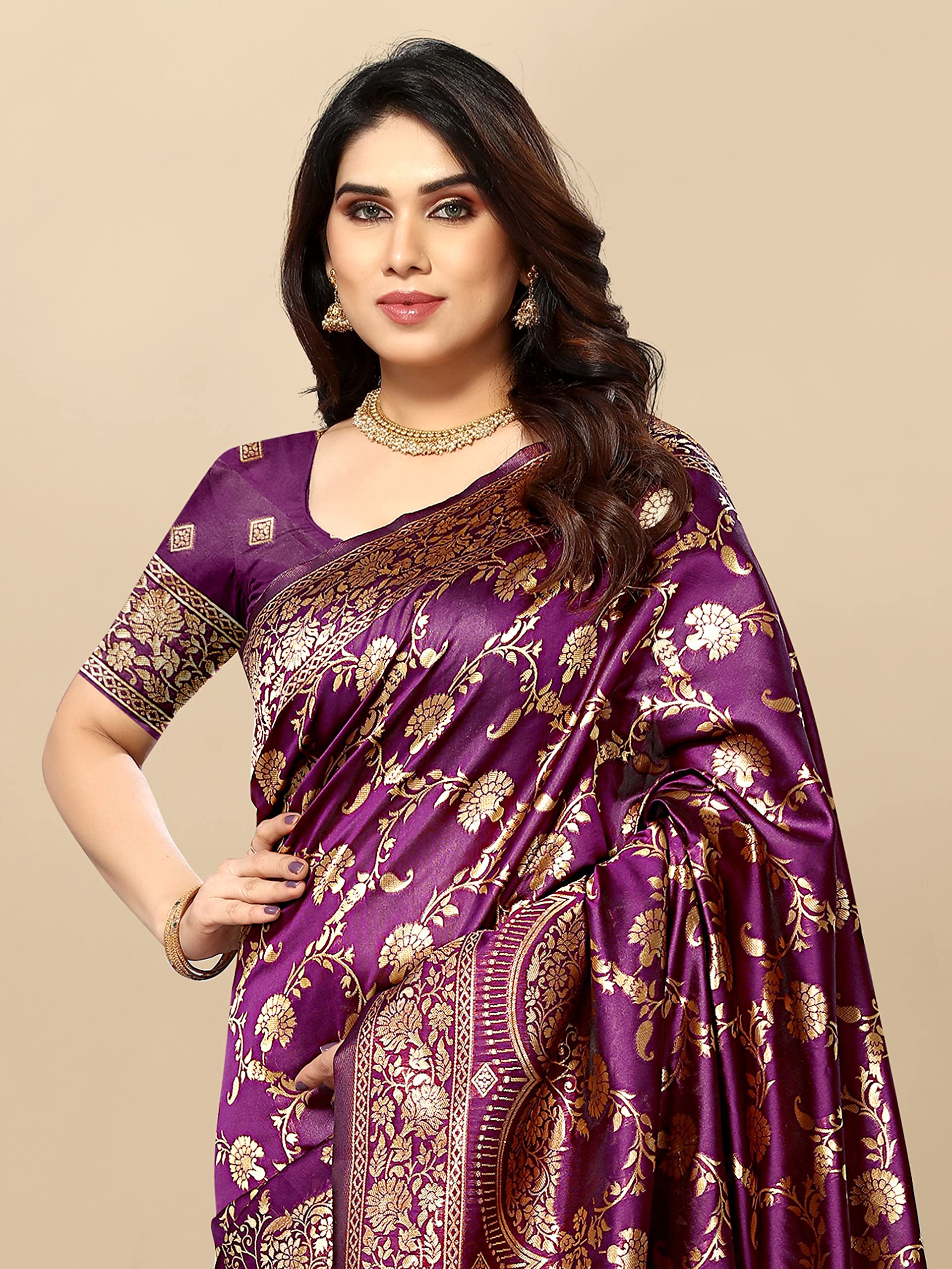 Sidhidata Women's Kanjivaram Banarasi Jacquard Silk Saree With Blouse Piece (Silk Hanuman Jamli_Jamli_Free Size)