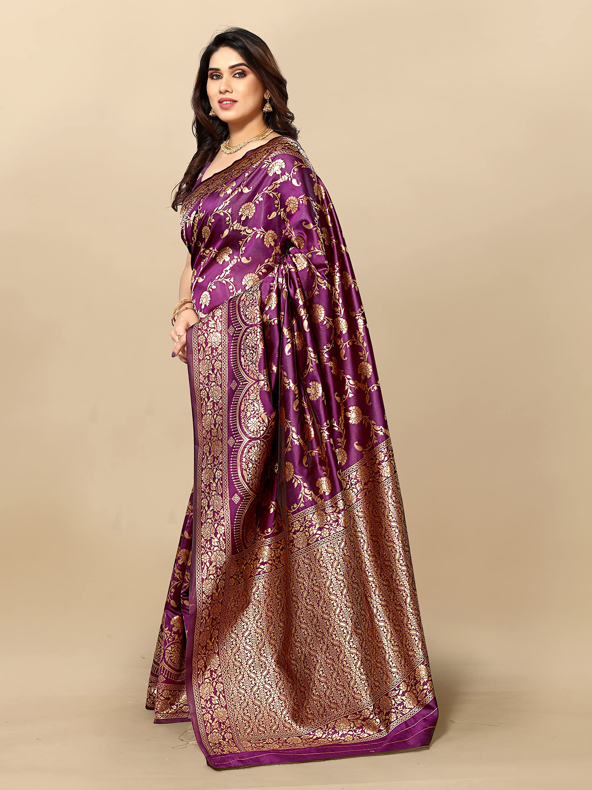 Sidhidata Women's Kanjivaram Banarasi Jacquard Silk Saree With Blouse Piece (Silk Hanuman Jamli_Jamli_Free Size)