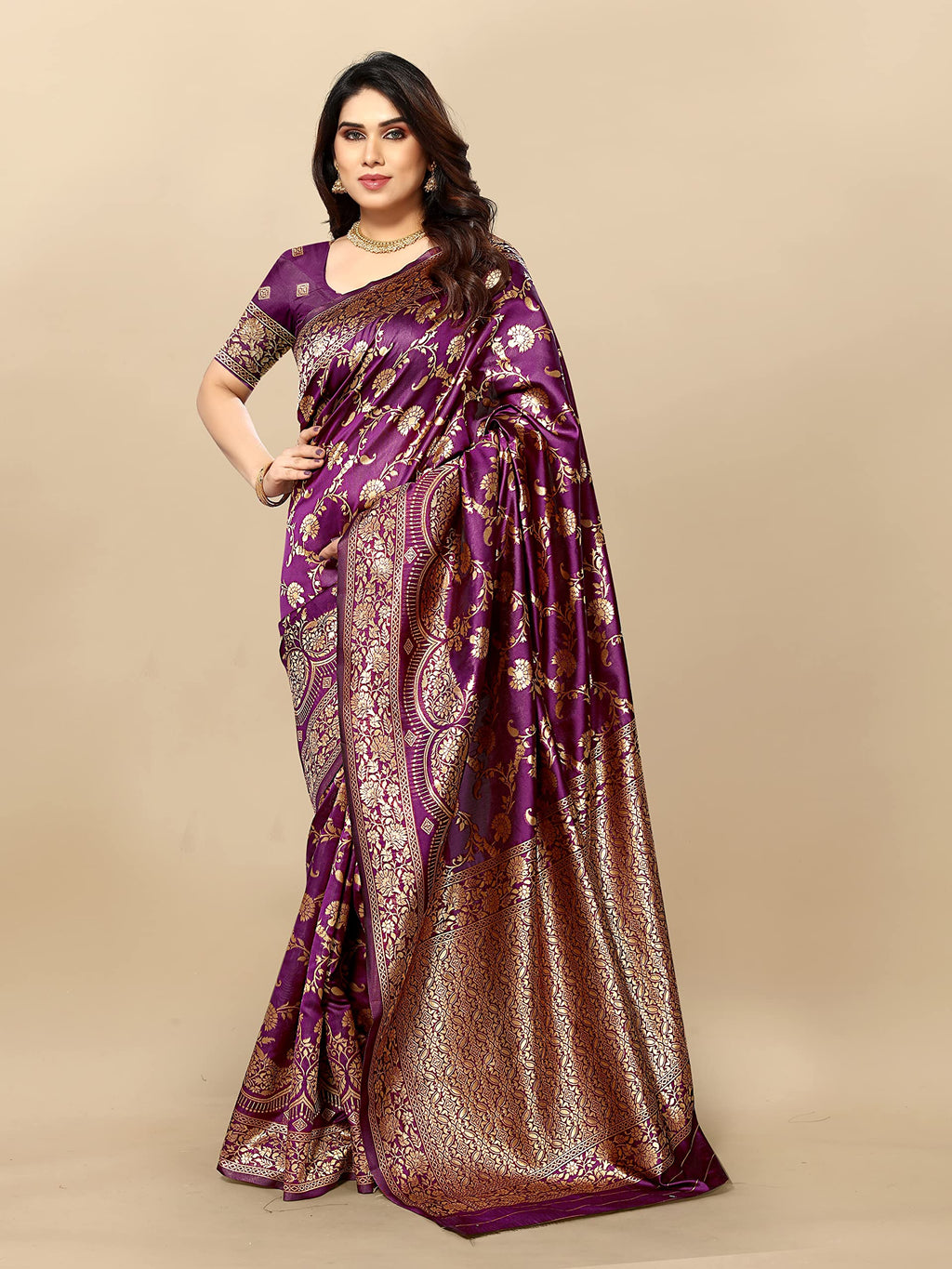 Sidhidata Women's Kanjivaram Banarasi Jacquard Silk Saree With Blouse Piece (Silk Hanuman Jamli_Jamli_Free Size)