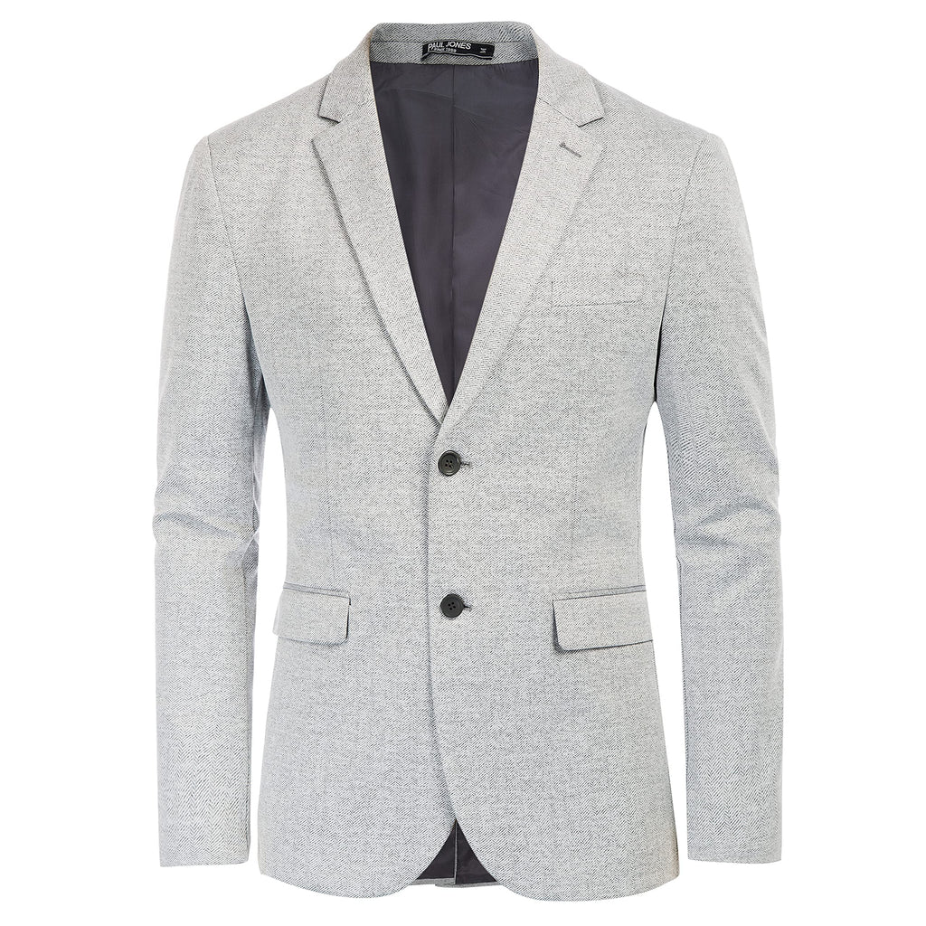 Mens Business Suit Jacket Knit Blazer Slim Fit Herringbone Sport Coat for Office Light Grey