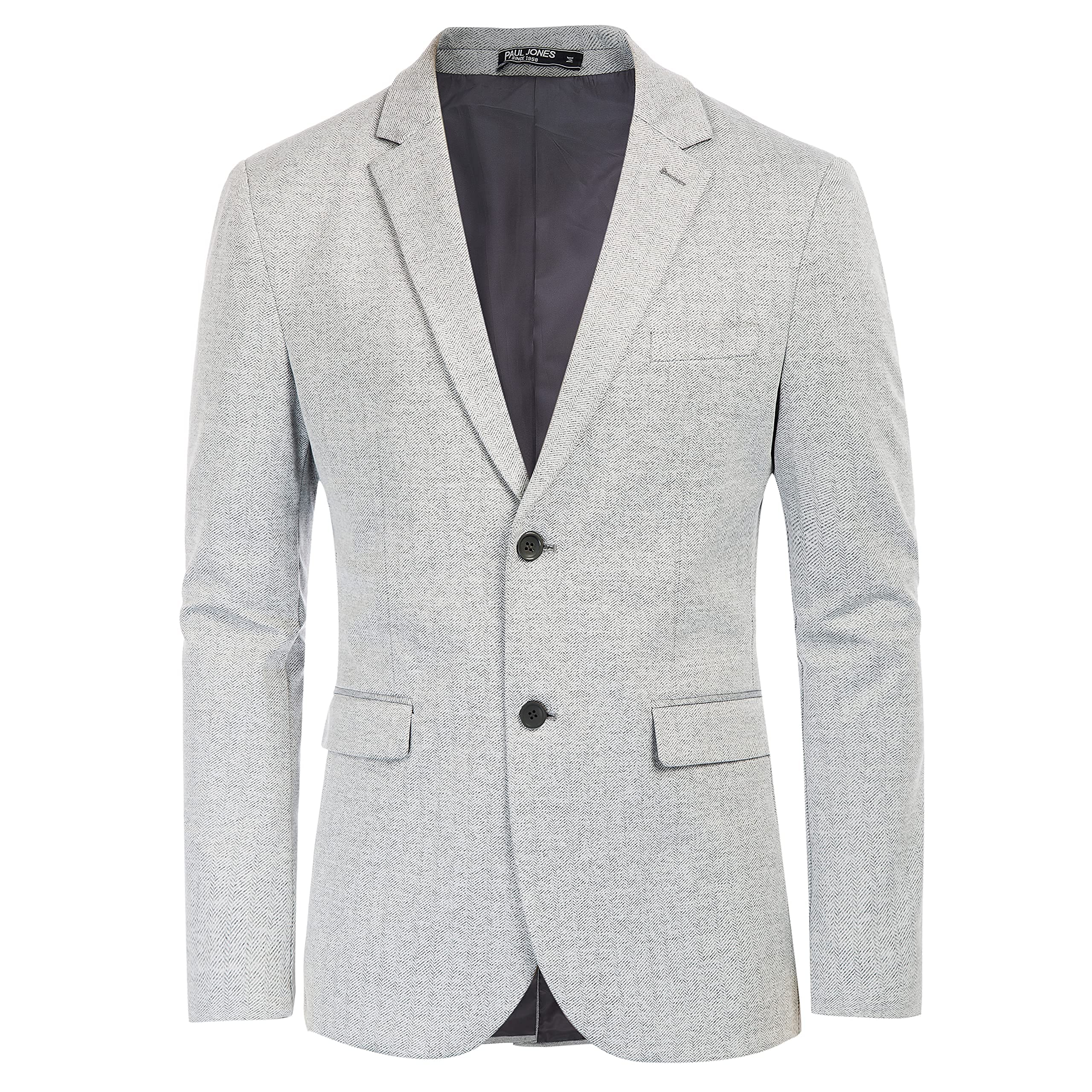 Mens Business Suit Jacket Knit Blazer Slim Fit Herringbone Sport Coat for Office Light Grey