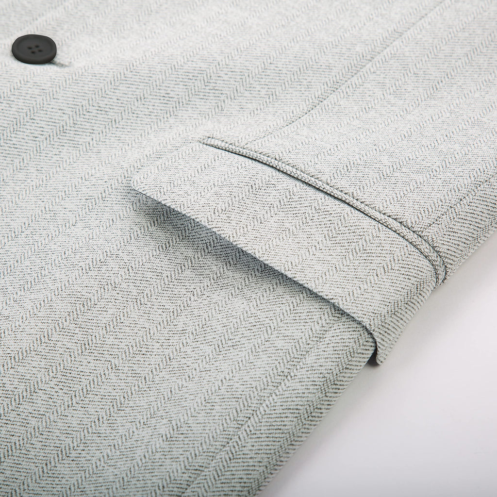 Mens Business Suit Jacket Knit Blazer Slim Fit Herringbone Sport Coat for Office Light Grey