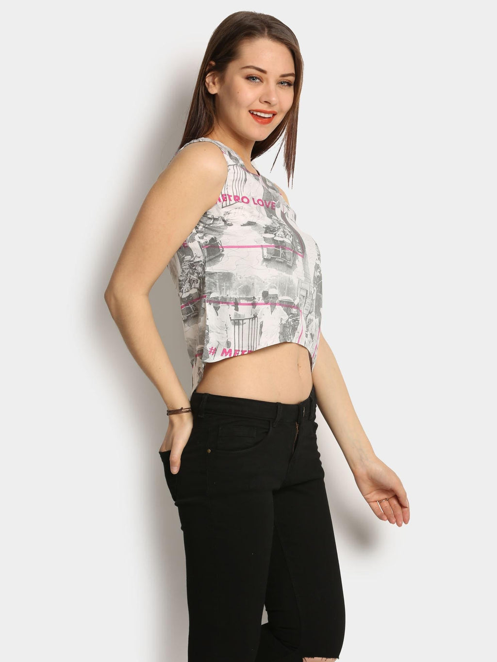 Akkriti by Pantaloons Women White Liva Printed Regular Fit Crop Top