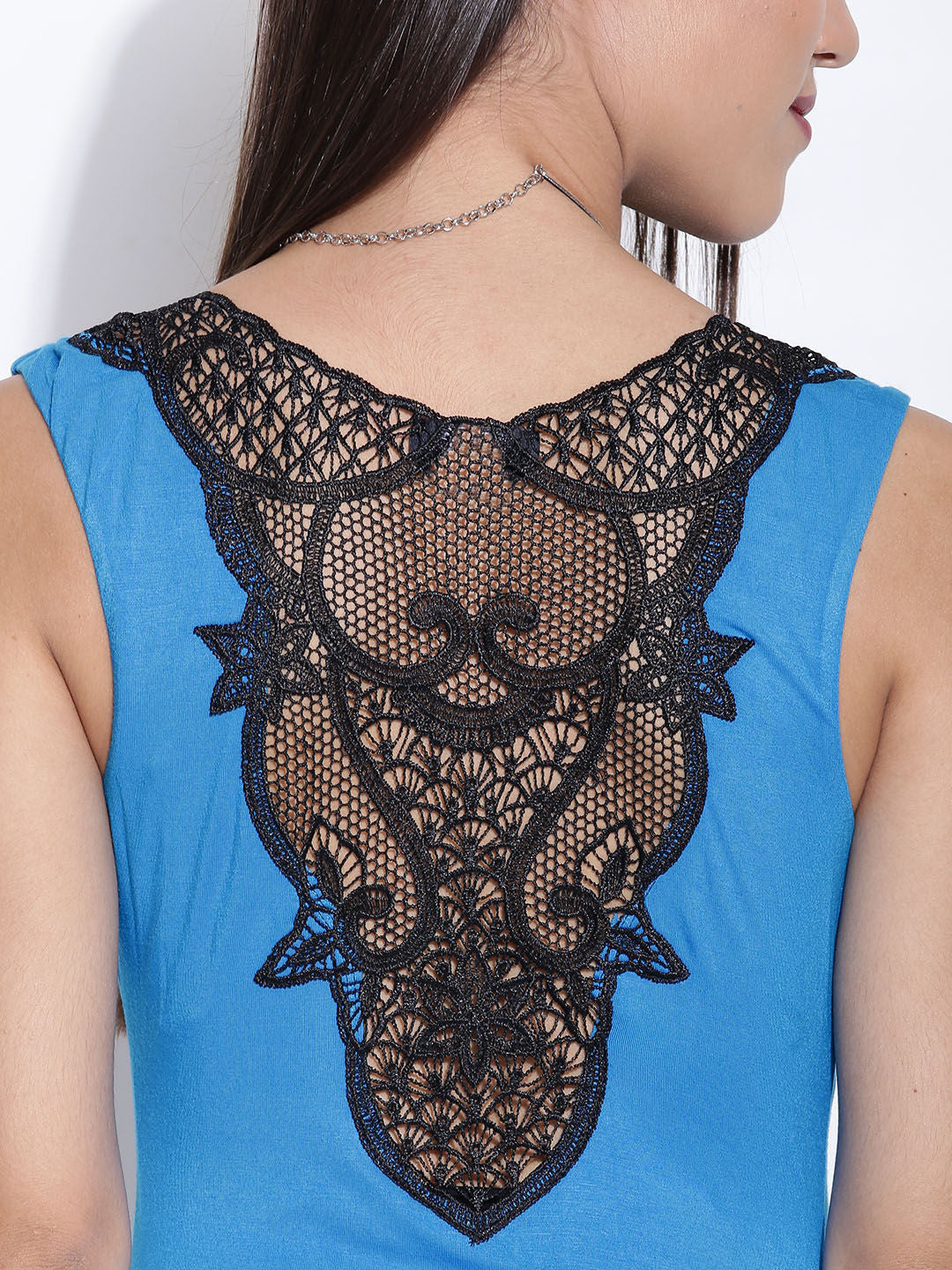 Bebe Blue Maxi Dress with Lace Detail